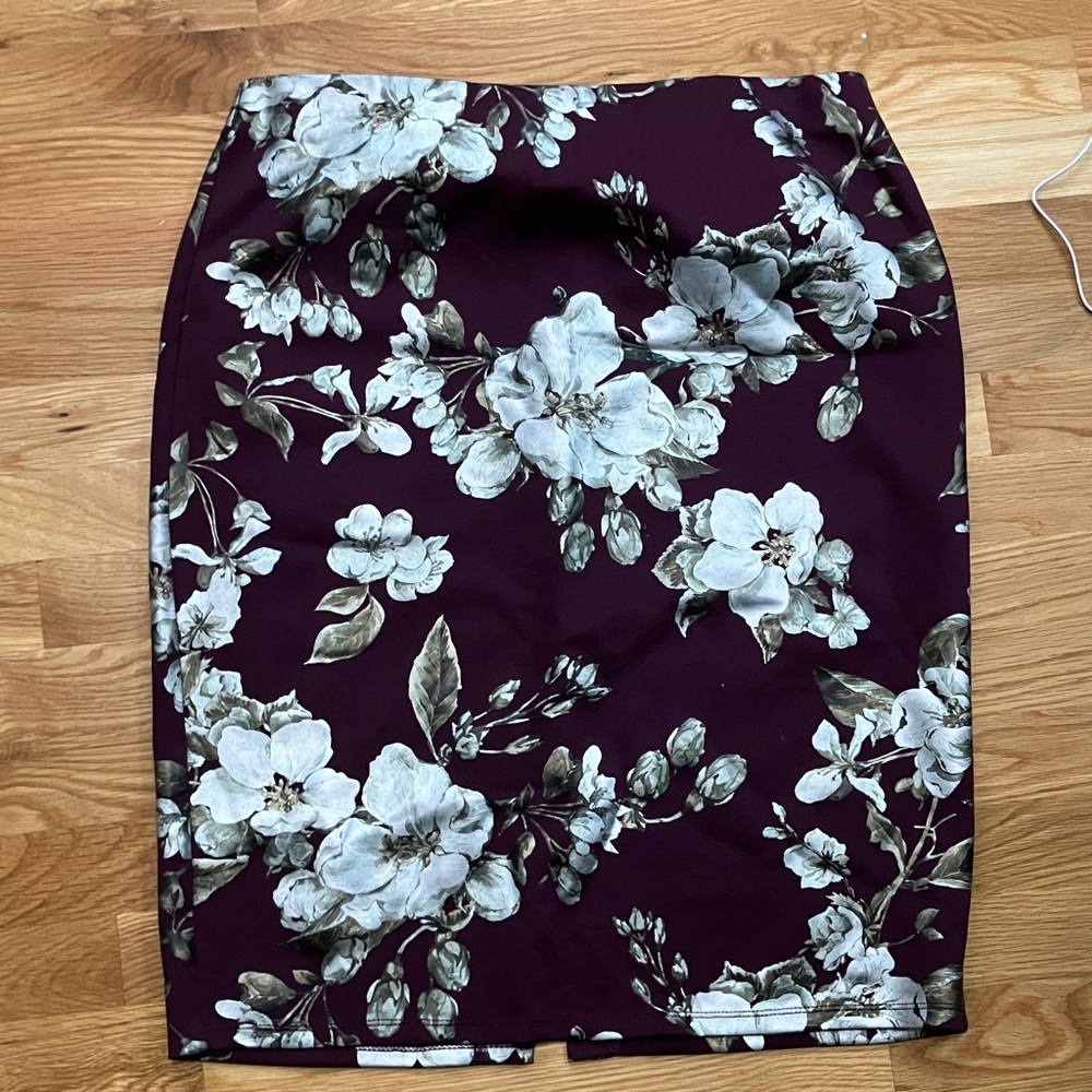 Floral Pencil Skirt in Deep Burgundy